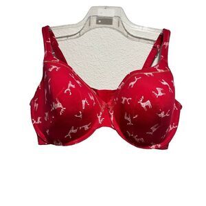 Cacique T-Shirt Bra 42F Red Lightly Lined Deer Reindeer Underwired Full Support